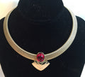 80's Gold Choker with Red Cabochon Stone