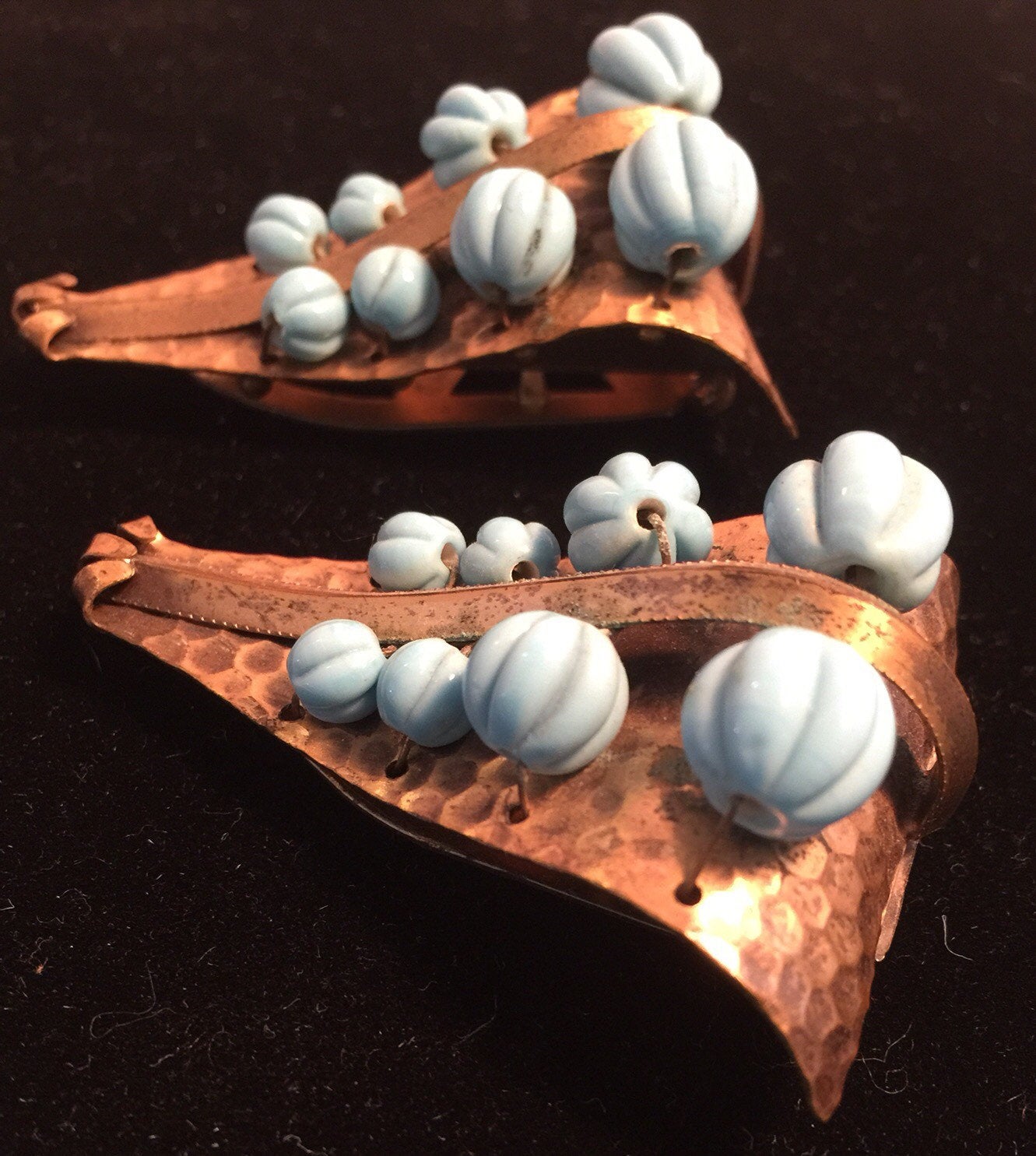 Great Pair 1940's Vintage Dress Clips Turquoise color beads