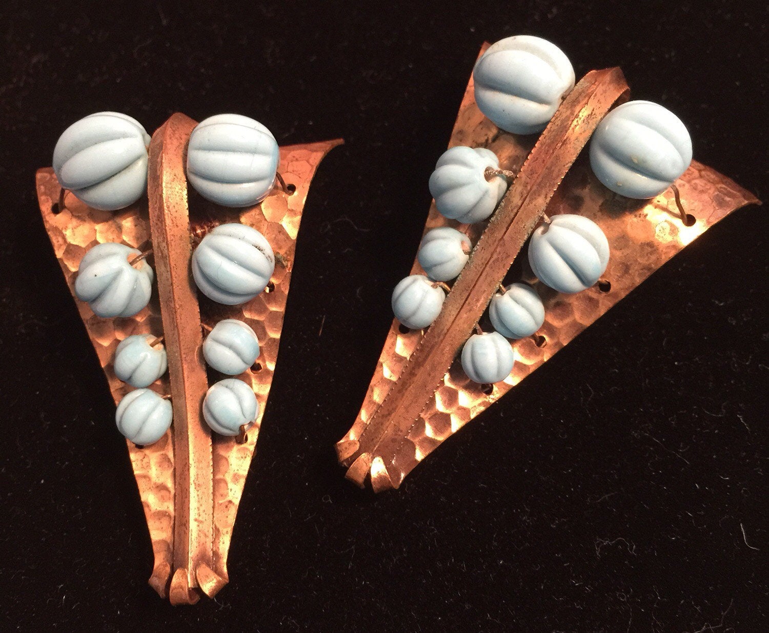 Great Pair 1940's Vintage Dress Clips Turquoise color beads