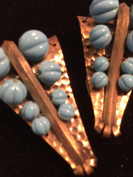 Great Pair 1940's Vintage Dress Clips Turquoise color beads