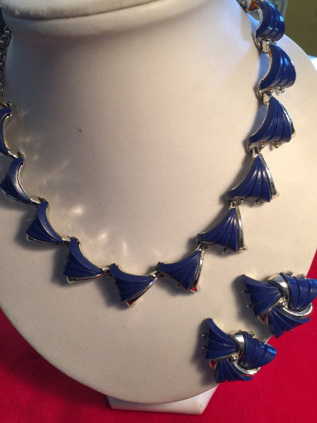50's Blue Lucite Necklace & Earrings Set