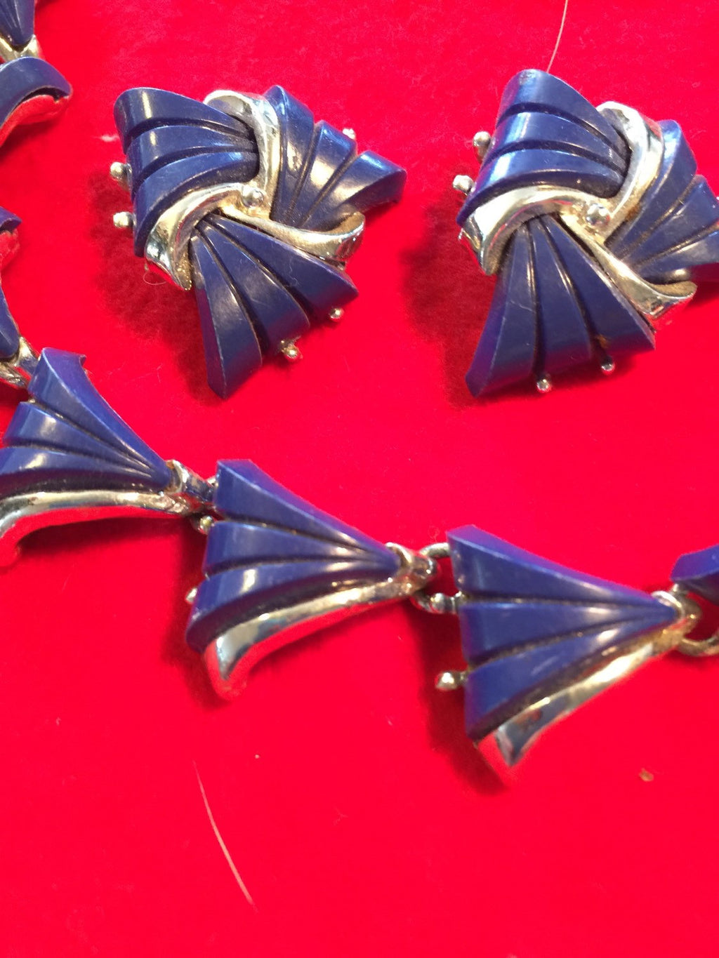 50's Blue Lucite Necklace & Earrings Set