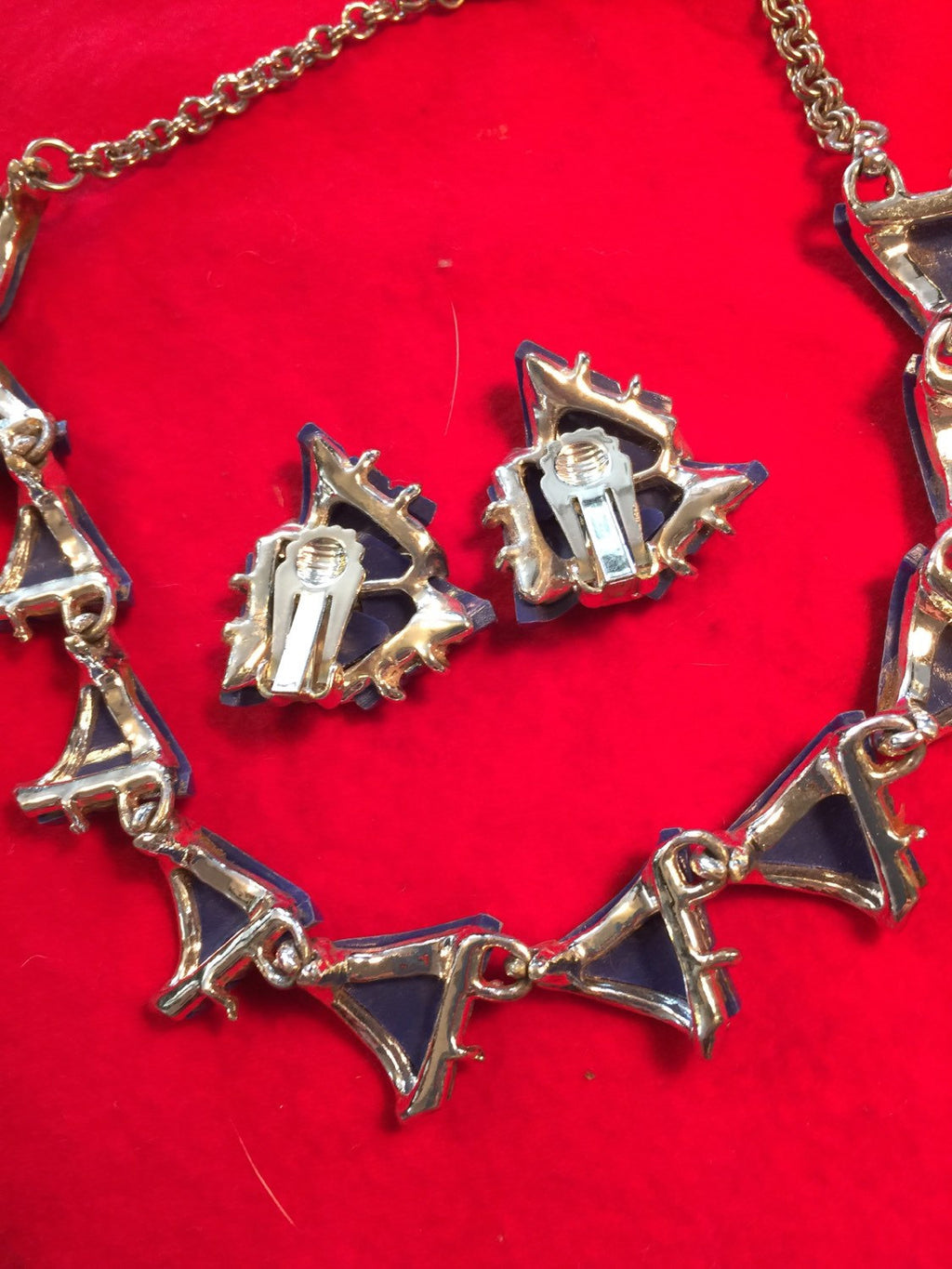 50's Blue Lucite Necklace & Earrings Set