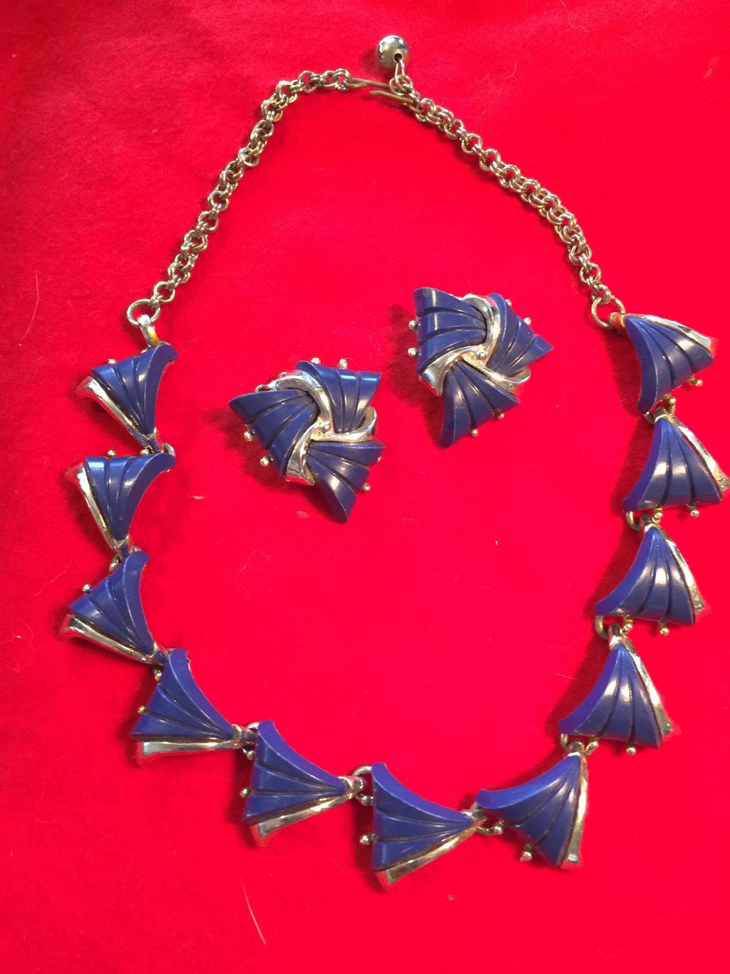 50's Blue Lucite Necklace & Earrings Set