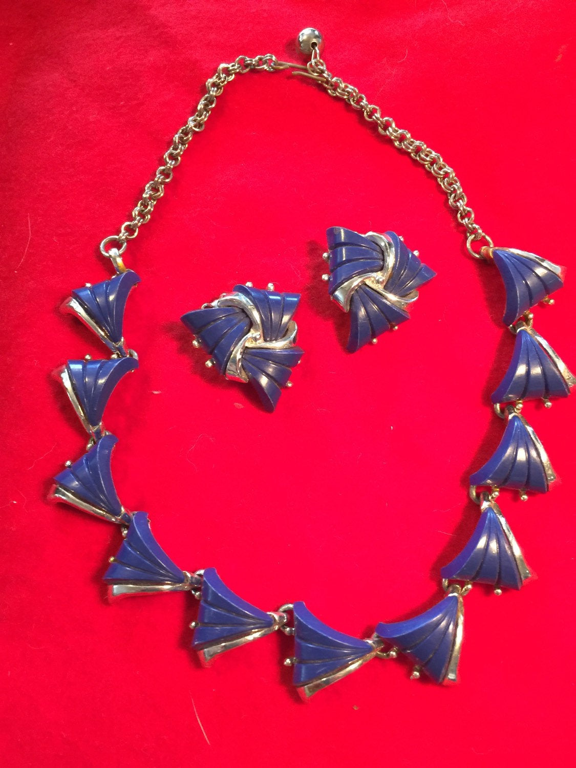 50's Blue Lucite Necklace & Earrings Set