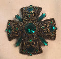 Vintage SELINI signed Brooch Pin Cross Green