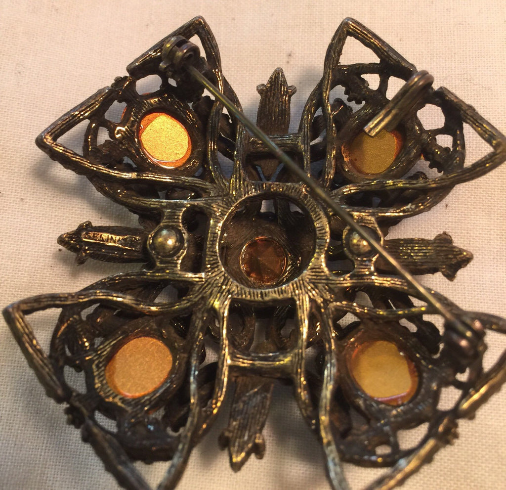 Vintage SELINI signed Brooch Pin Cross Green