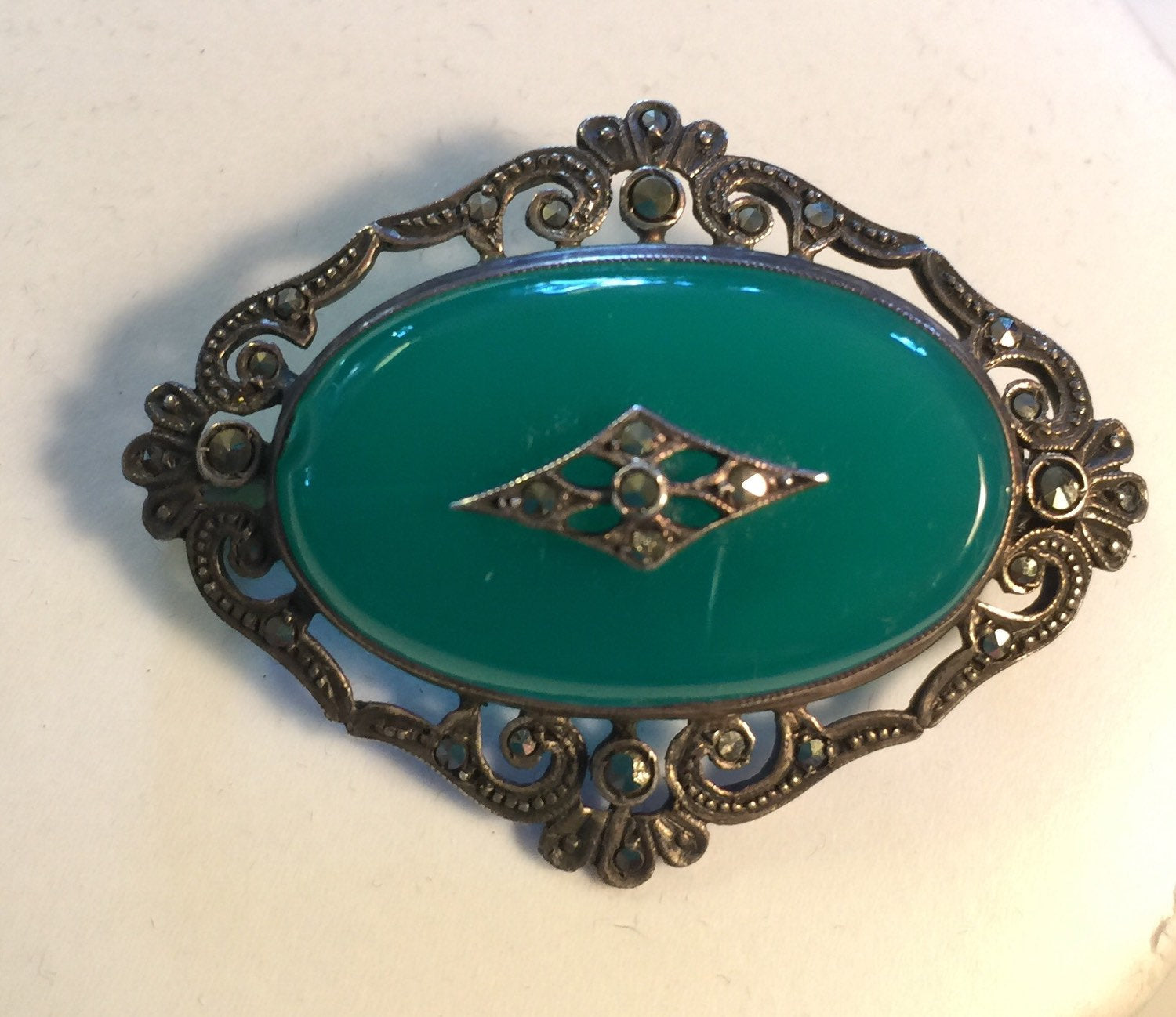 1920's MARCASITE & Crystaphase Sterling Pin Brooch Germany