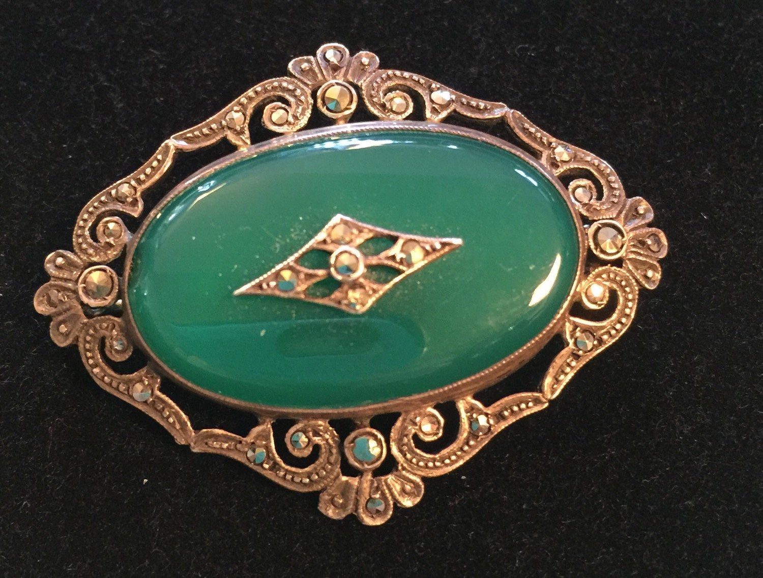 1920's MARCASITE & Crystaphase Sterling Pin Brooch Germany