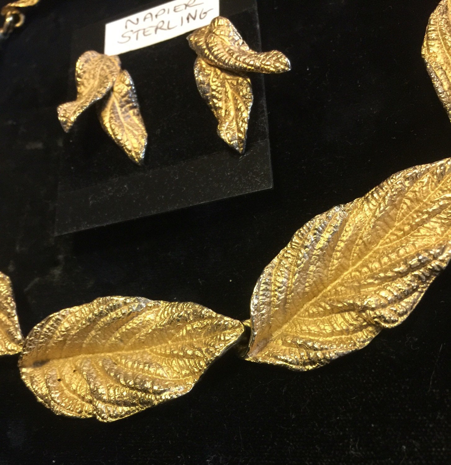 50s NAPIER STERLING Vermeil Leaf Necklace and Earrings Set