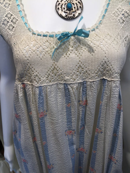 1920's Crochet Top Dress or Nightie Pique w/Florals SWEET