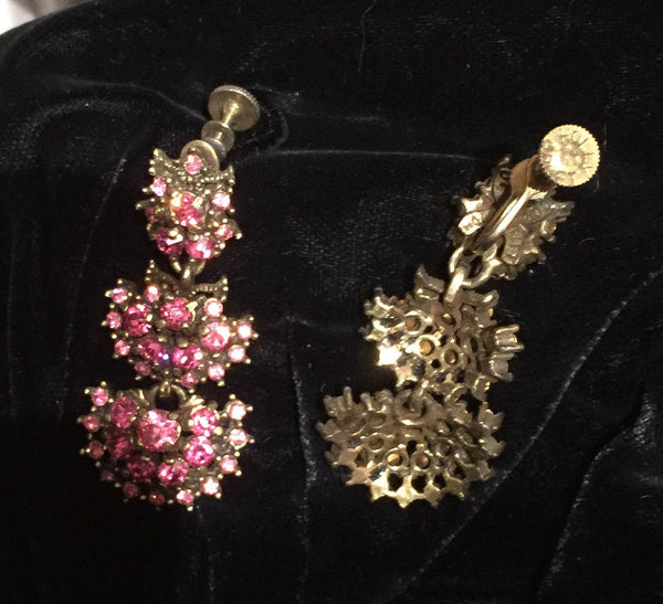 HOLLYCRAFT Pink Drop Earrings 1950's