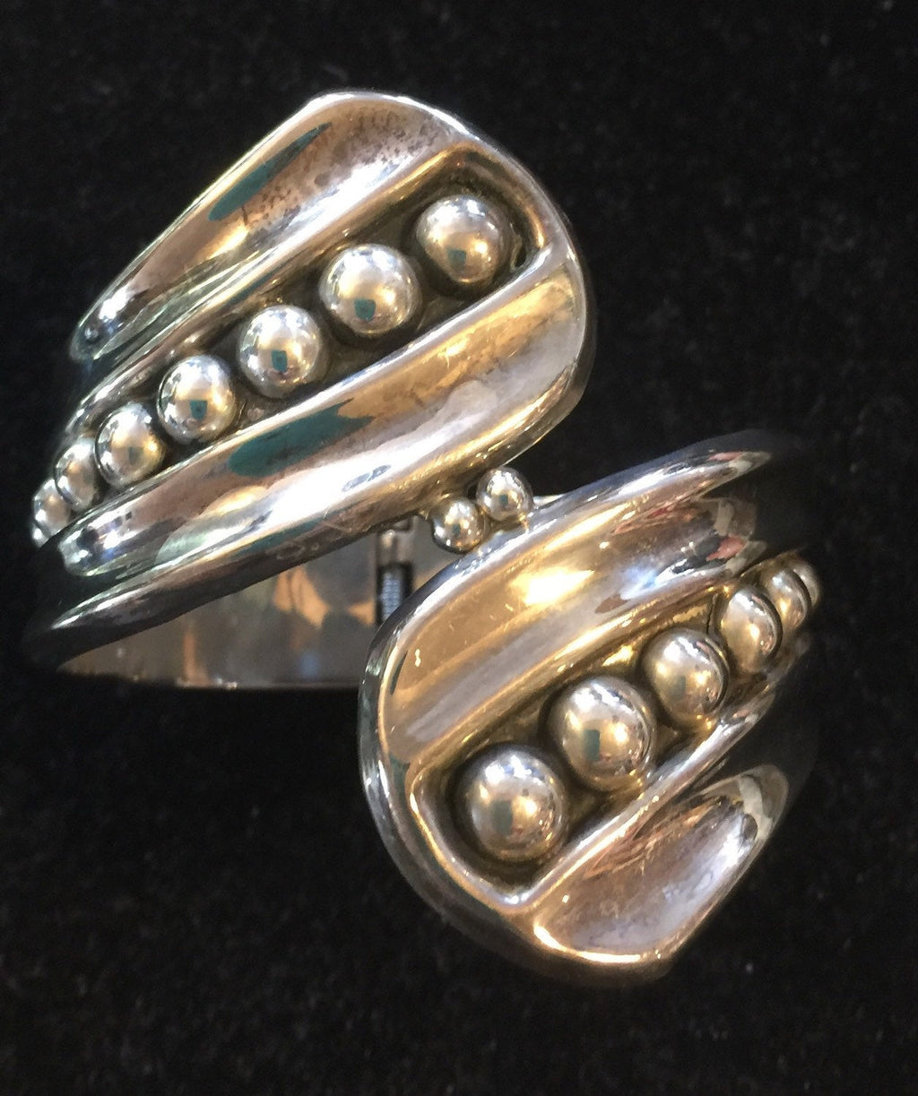 50s Sterling Silver Clamper Bracelet Cuff Mexico