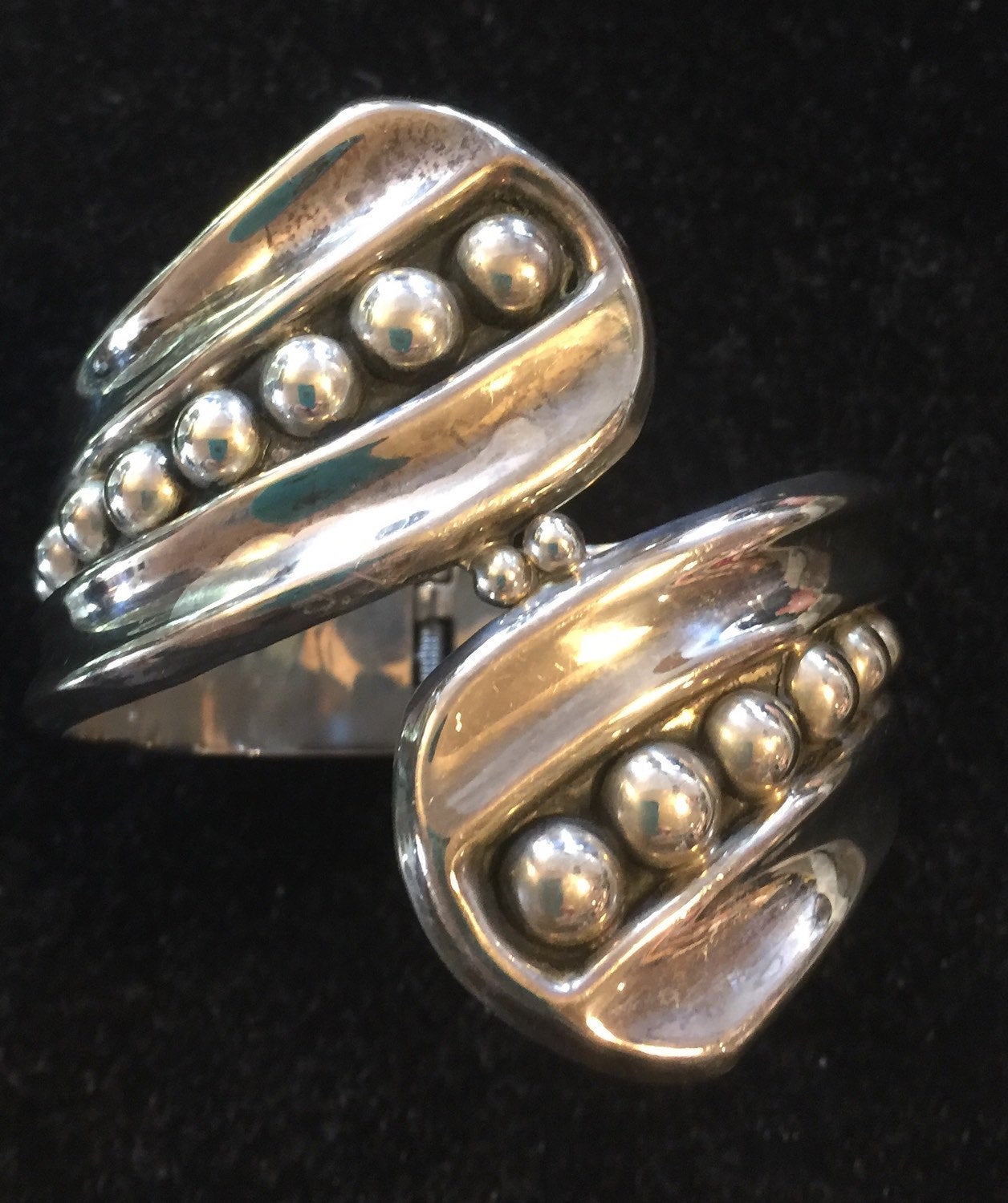 50s Sterling Silver Clamper Bracelet Cuff Mexico