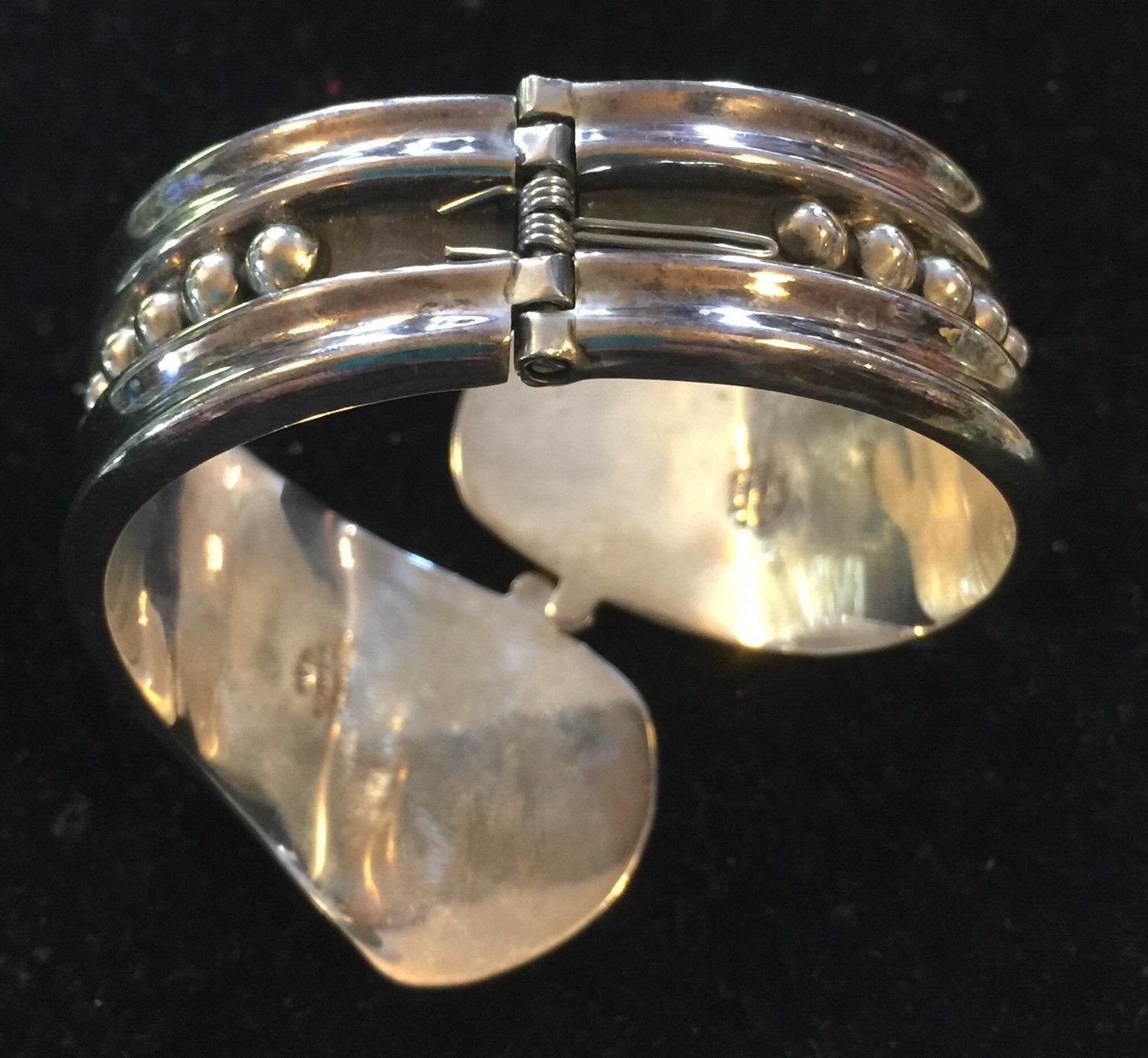 50s Sterling Silver Clamper Bracelet Cuff Mexico