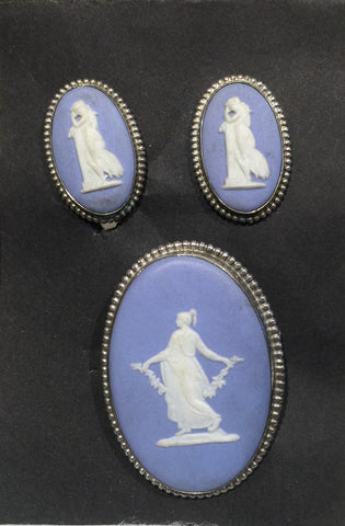 Wedgewood Brooch Pin & Earrings STERLING Greek goddesses