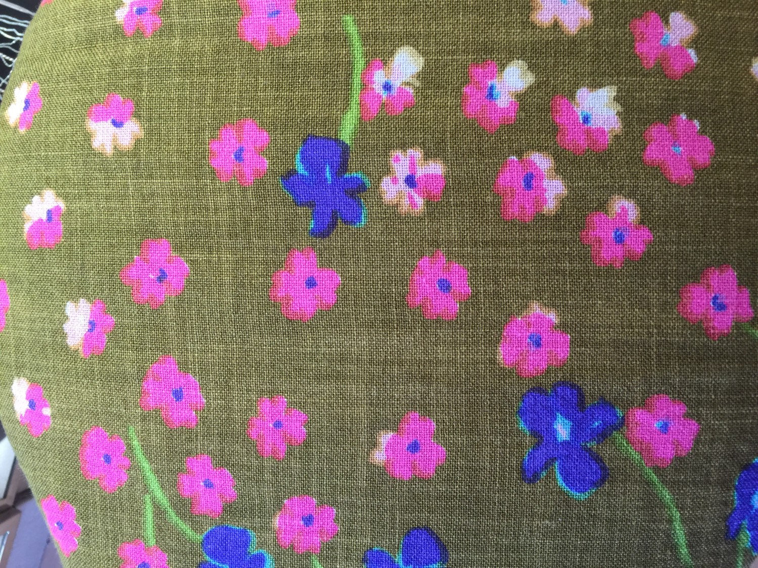 60's Linen Print Floral Skirt waist 24"