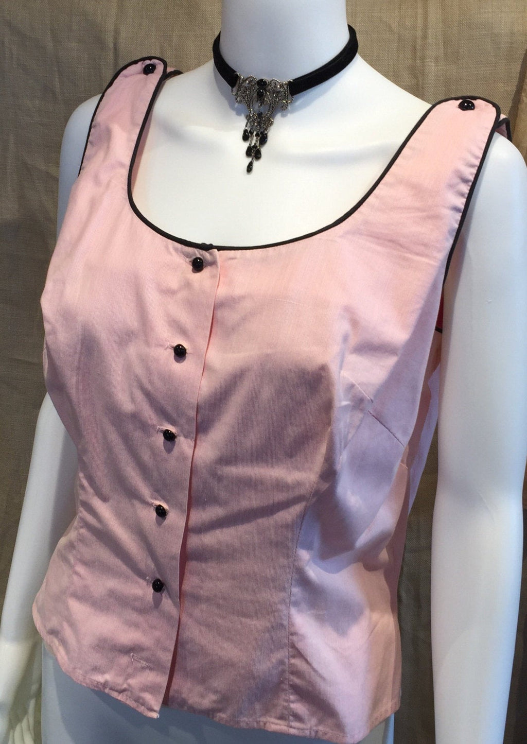 VTG Button afront Tank Top Blouse Pink & Black 40"-32"