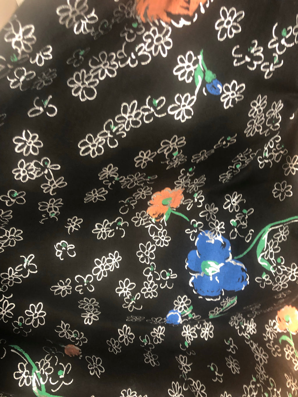 Vtg 1950s Black Floral Cotton Rockabilly Dress Full Skirt