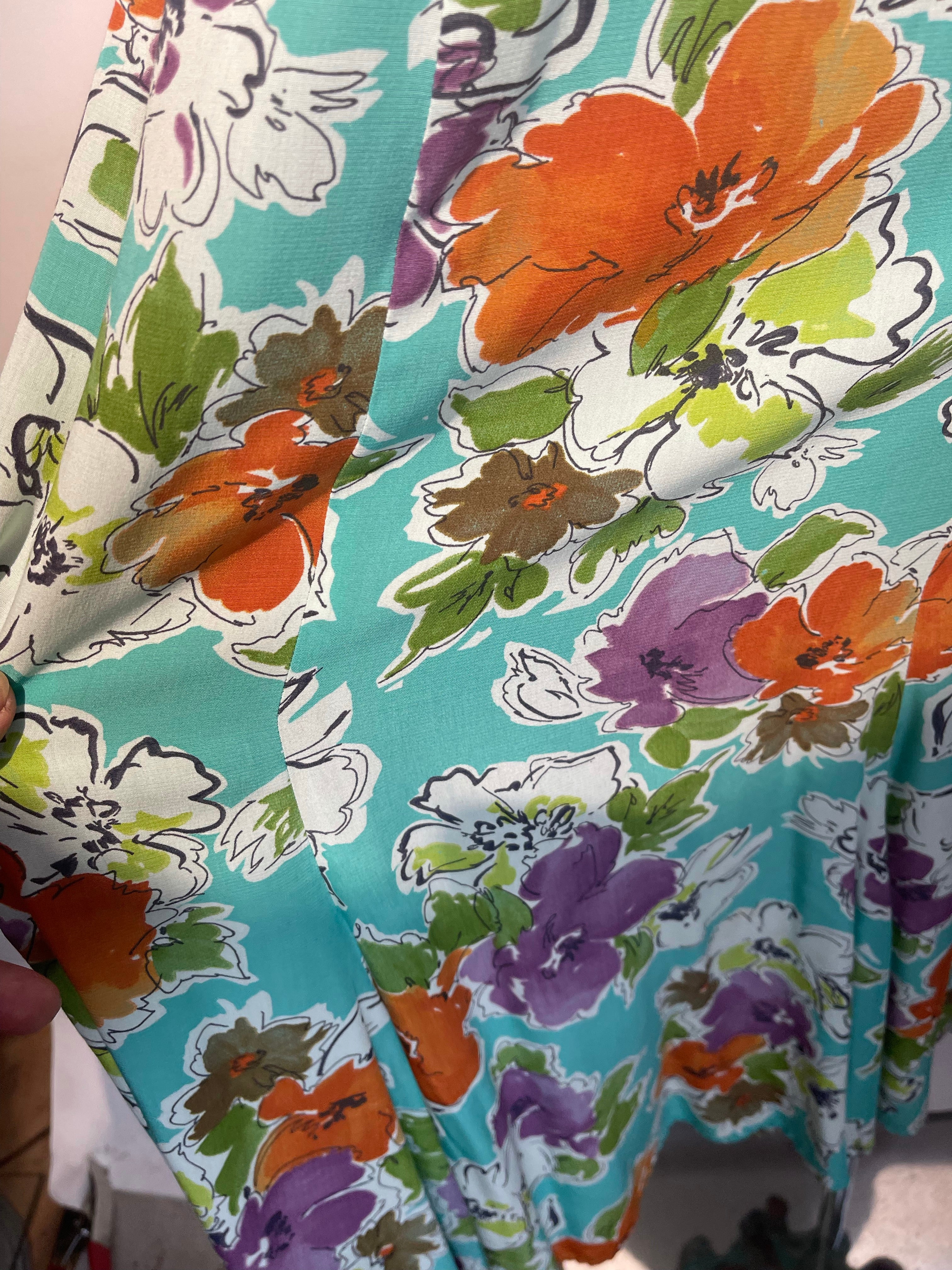 Vtg CAROLE LITTLE Rayon Print Dress 80s does 40s