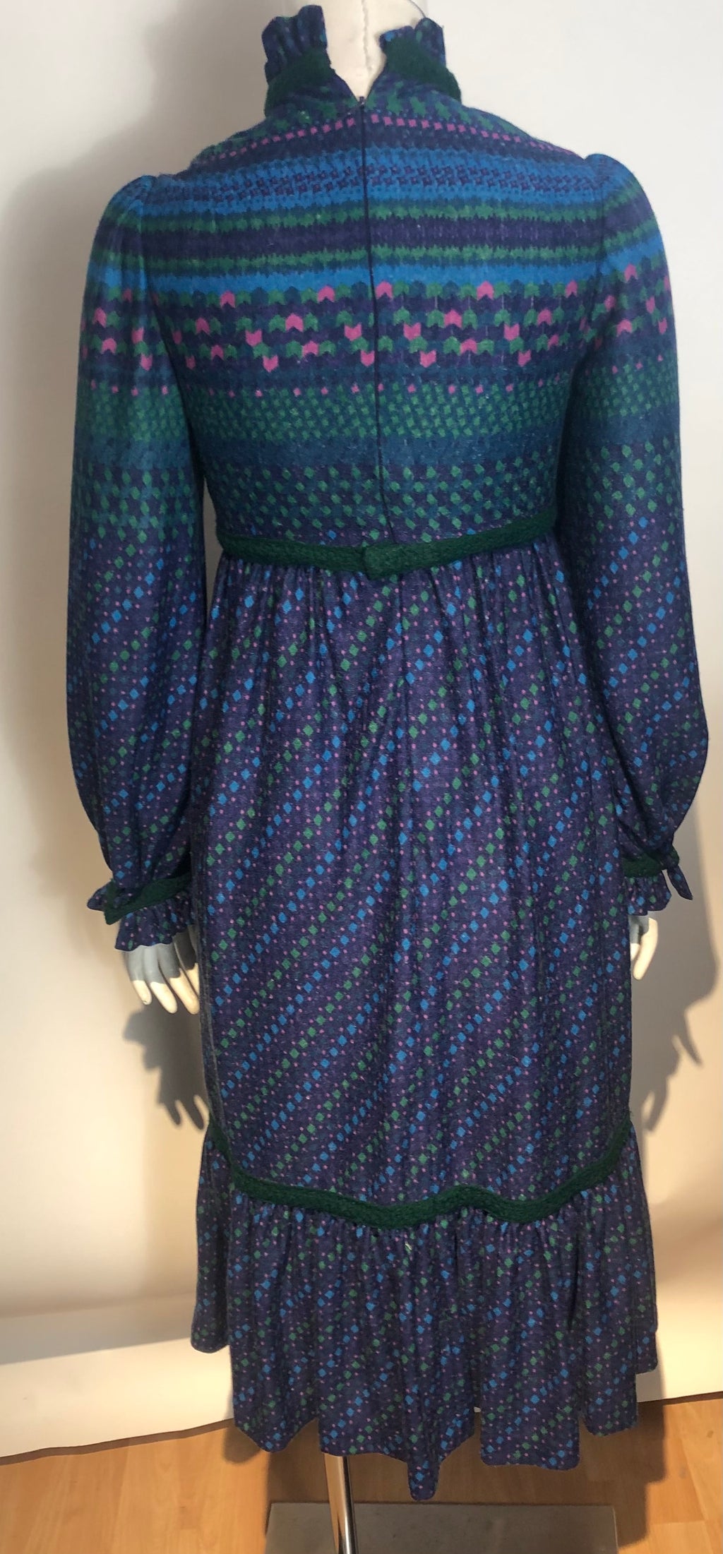 1970s MIGNON DRESS Wool Challis Lined Boho Hippy