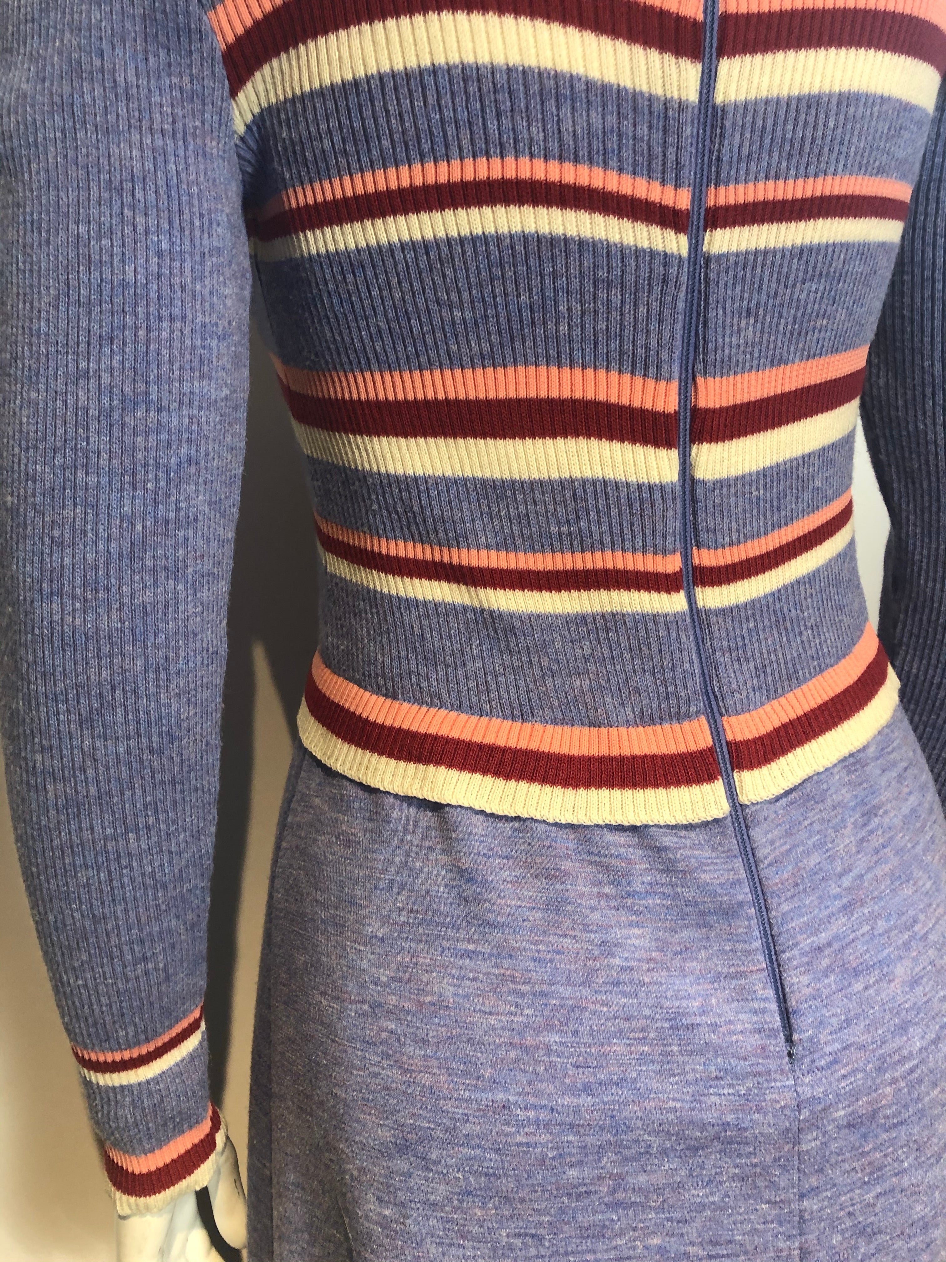 Vtg 1970s Graphic Long Intarsia Knit Dress Boho Hippy