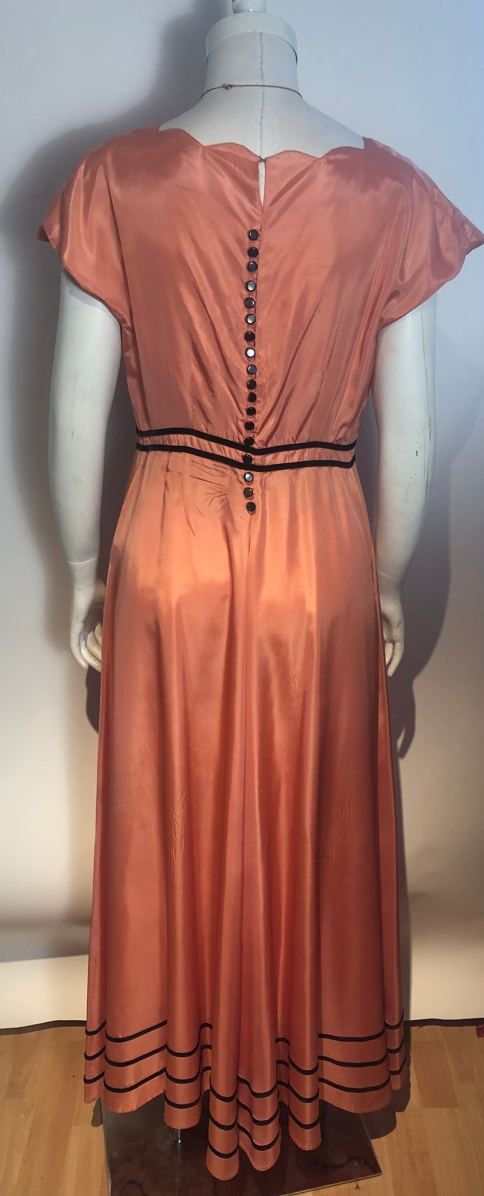 Vtg 1950s Pink & Black Taffeta Party Dress Boho Hippy