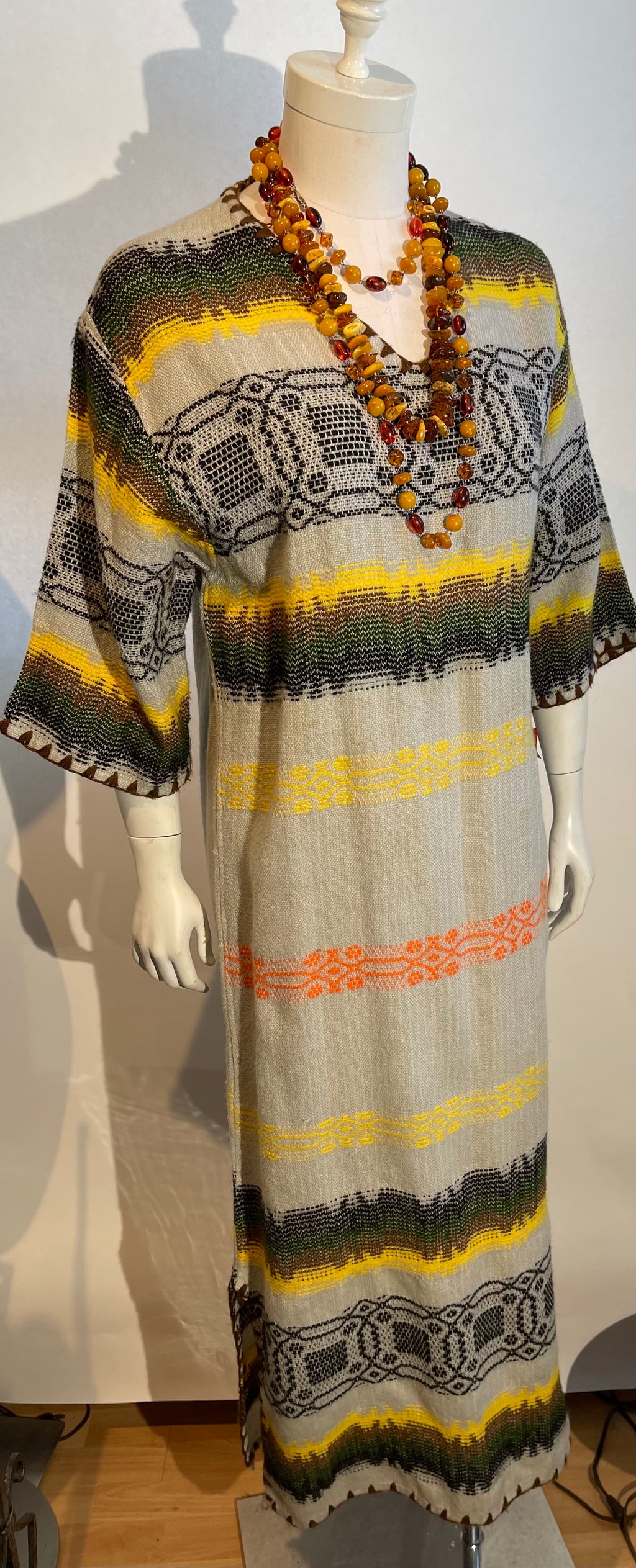 1970s Hand Woven Caftan Dress BOHO HIPPIE