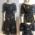 Vtg 1950s Black Floral Cotton Rockabilly Dress Full Skirt