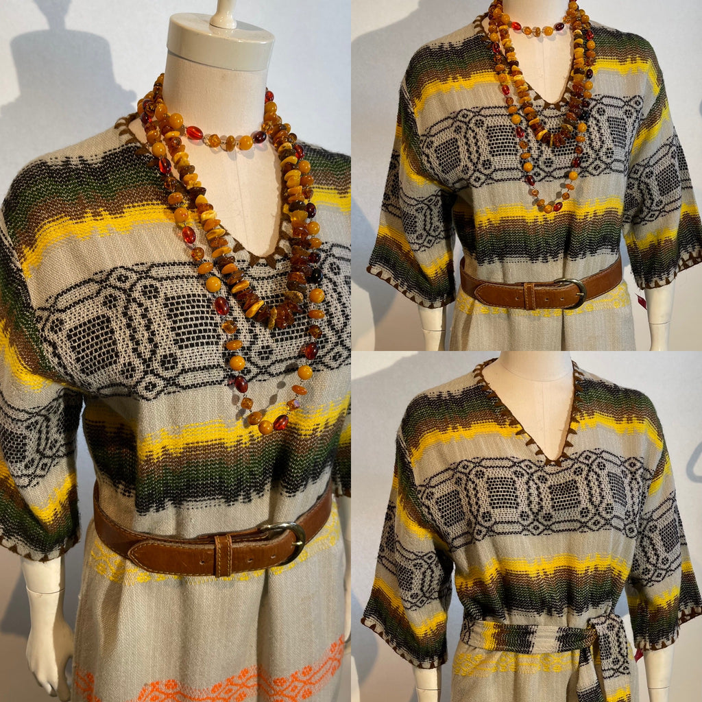 1970s Hand Woven Caftan Dress BOHO HIPPIE