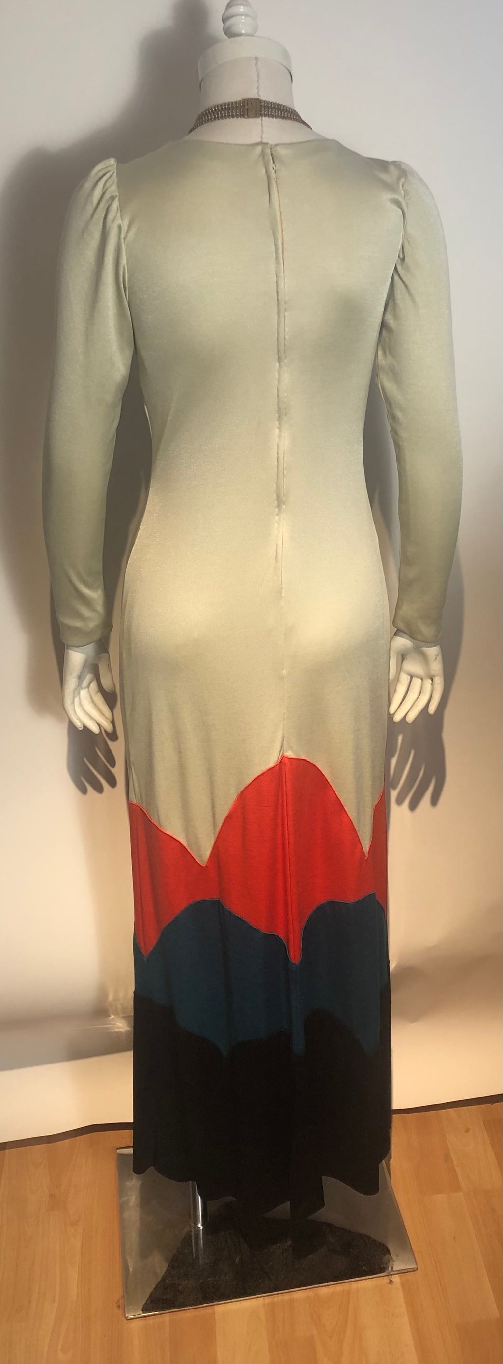 Vtg 1970s Slinky Graphic Disco Dress Studio 54 size XS