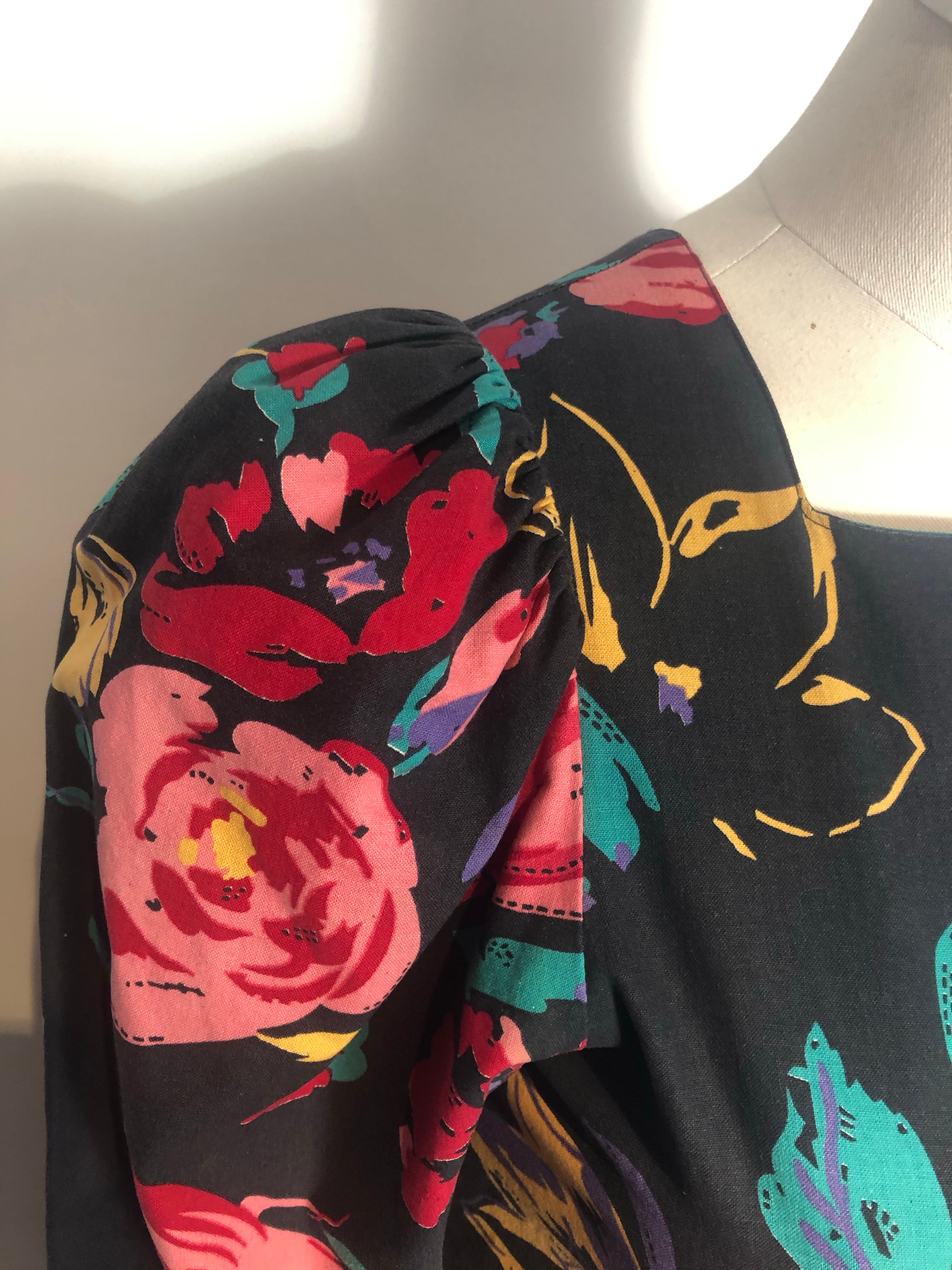 Vtg 80s LAURA ASHLEY Floral BABY DOLL Dress Pouf Sleeves