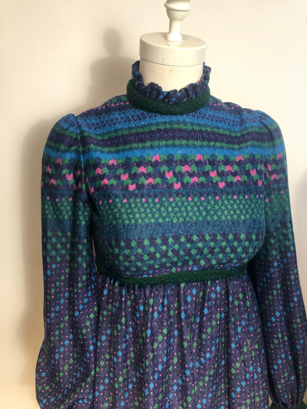 1970s MIGNON DRESS Wool Challis Lined Boho Hippy