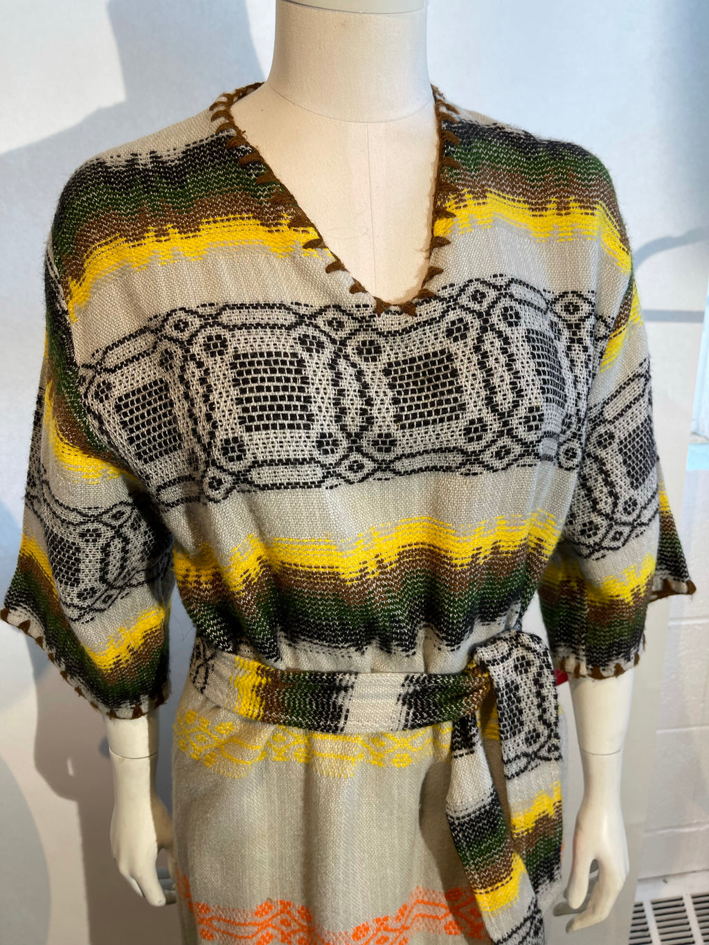 1970s Hand Woven Caftan Dress BOHO HIPPIE