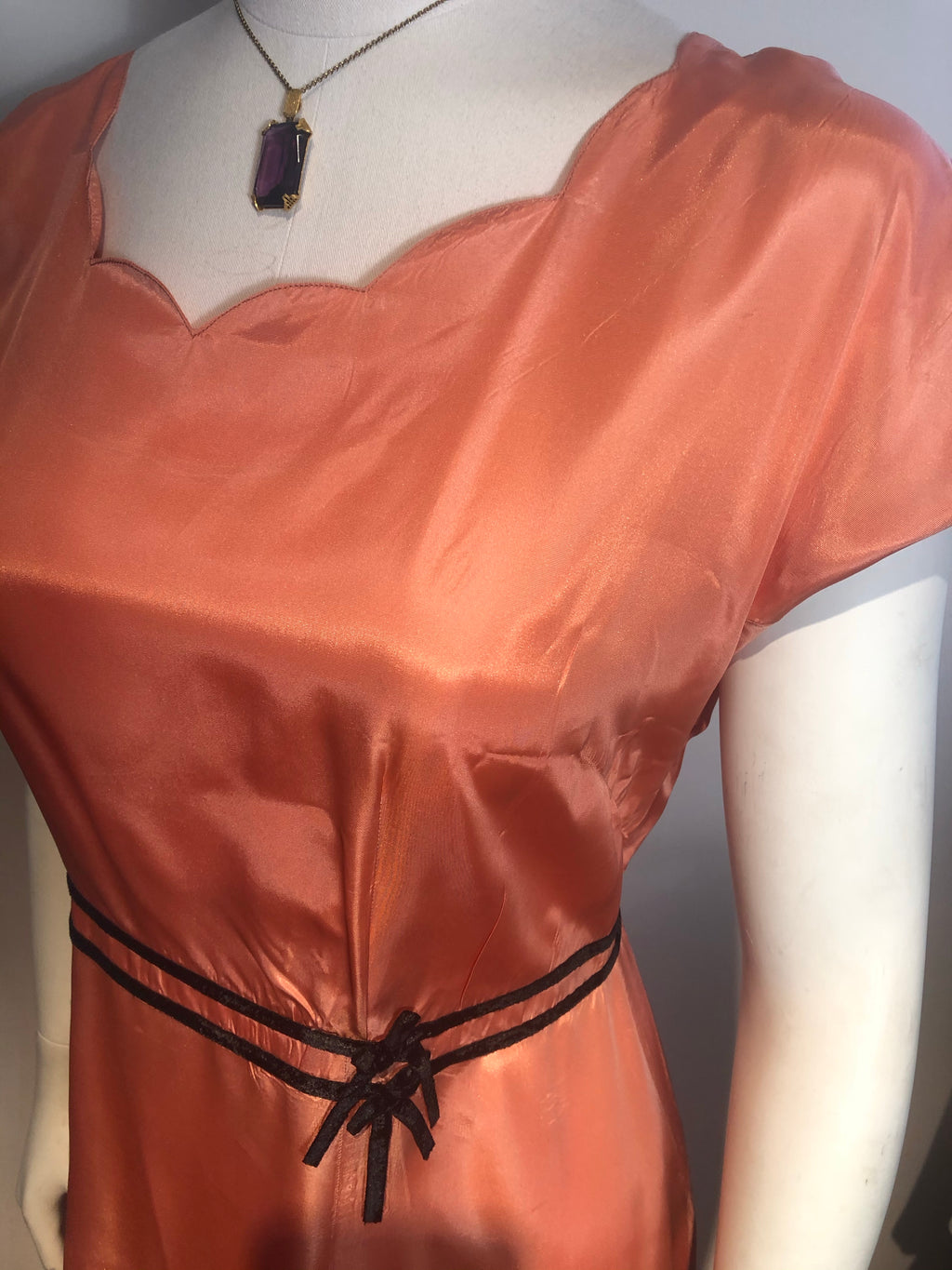 Vtg 1950s Pink & Black Taffeta Party Dress Boho Hippy