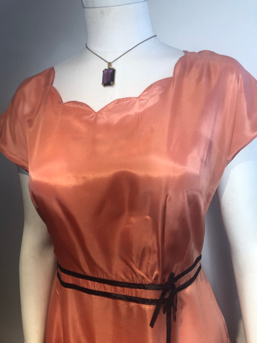 Vtg 1950s Pink & Black Taffeta Party Dress Boho Hippy