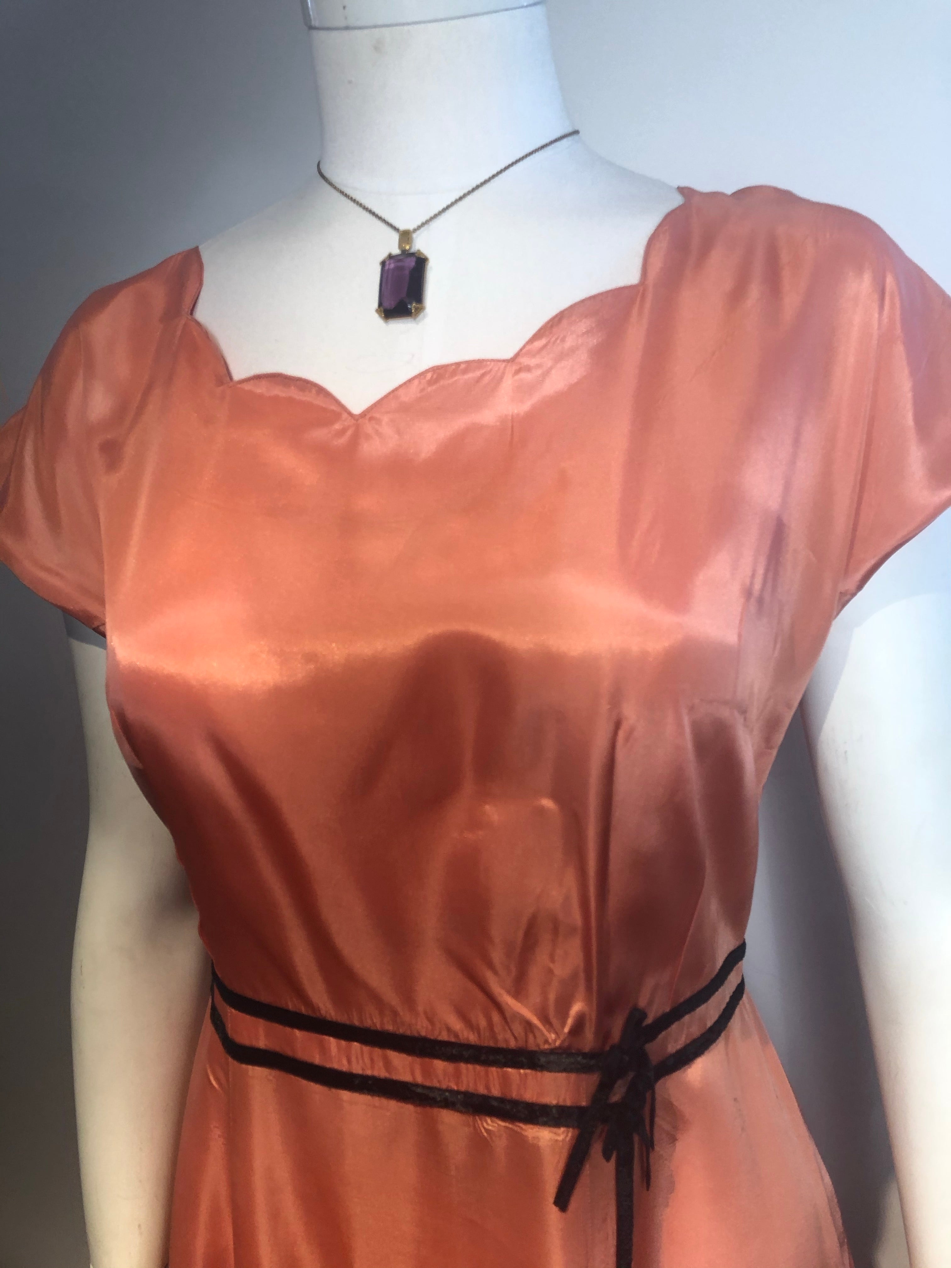 Vtg 1950s Pink & Black Taffeta Party Dress Boho Hippy