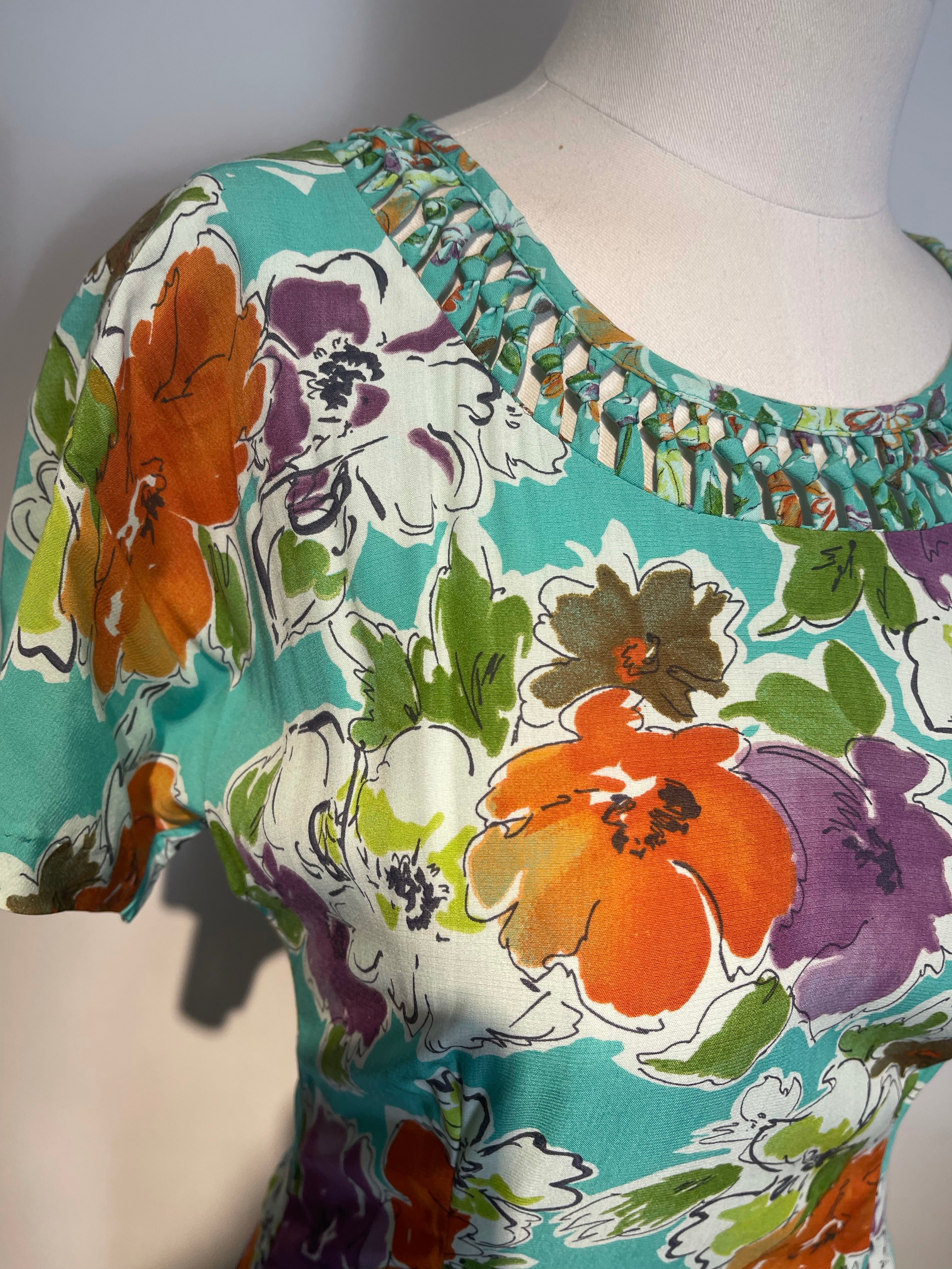 Vtg CAROLE LITTLE Rayon Print Dress 80s does 40s