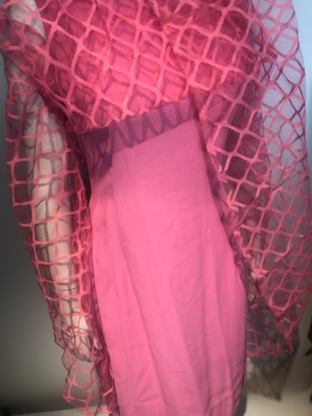 1960s Hot Pink Dress Full Net Trapeze over Fitted Sheath