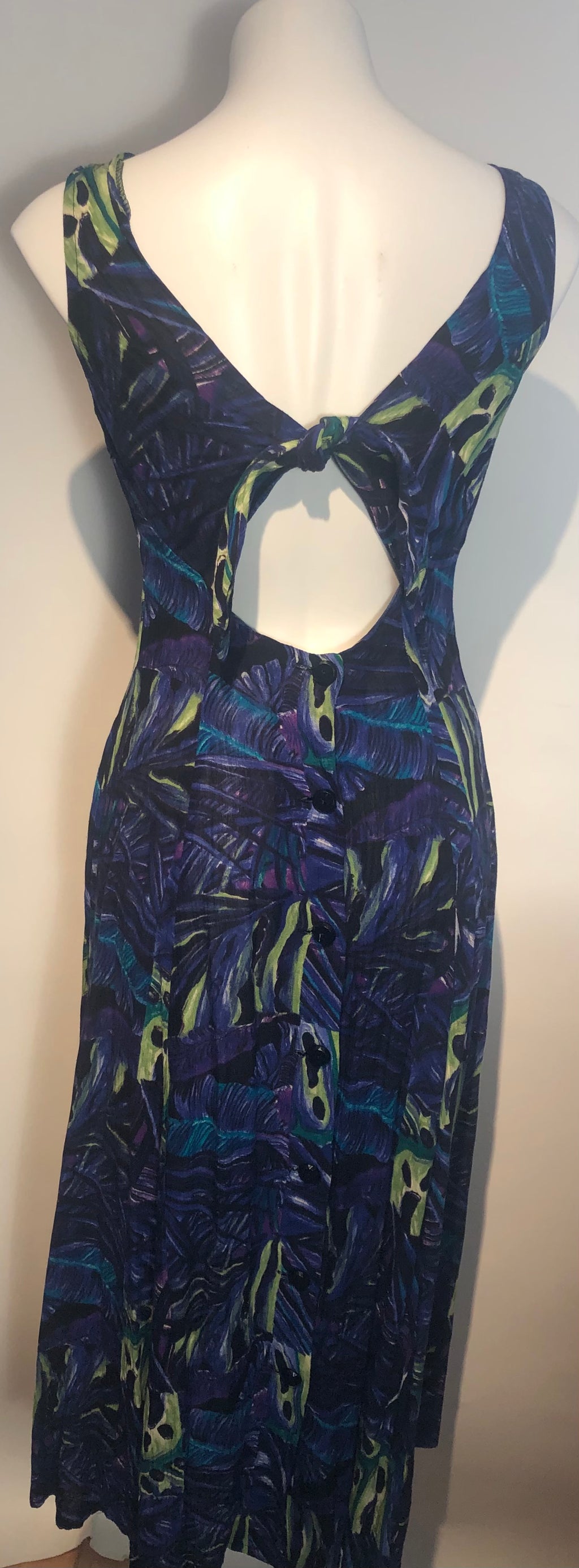 90s Summer Sundress Rayon Print Open Back