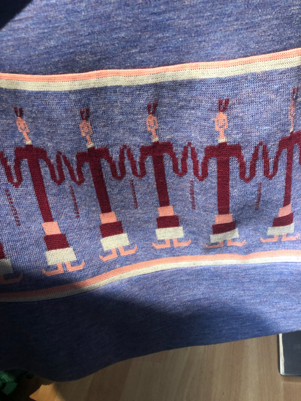 Vtg 1970s Graphic Long Intarsia Knit Dress Boho Hippy