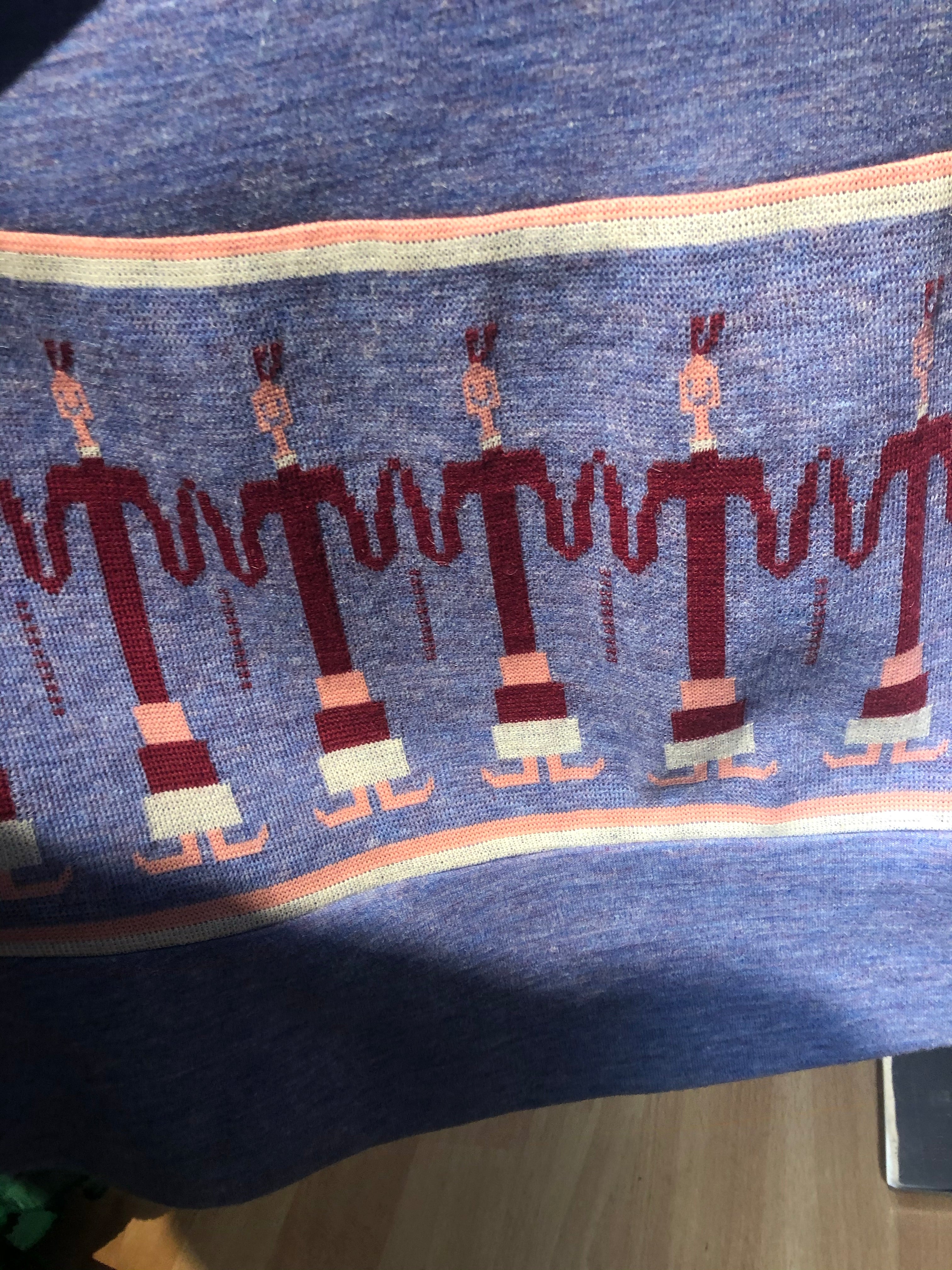 Vtg 1970s Graphic Long Intarsia Knit Dress Boho Hippy