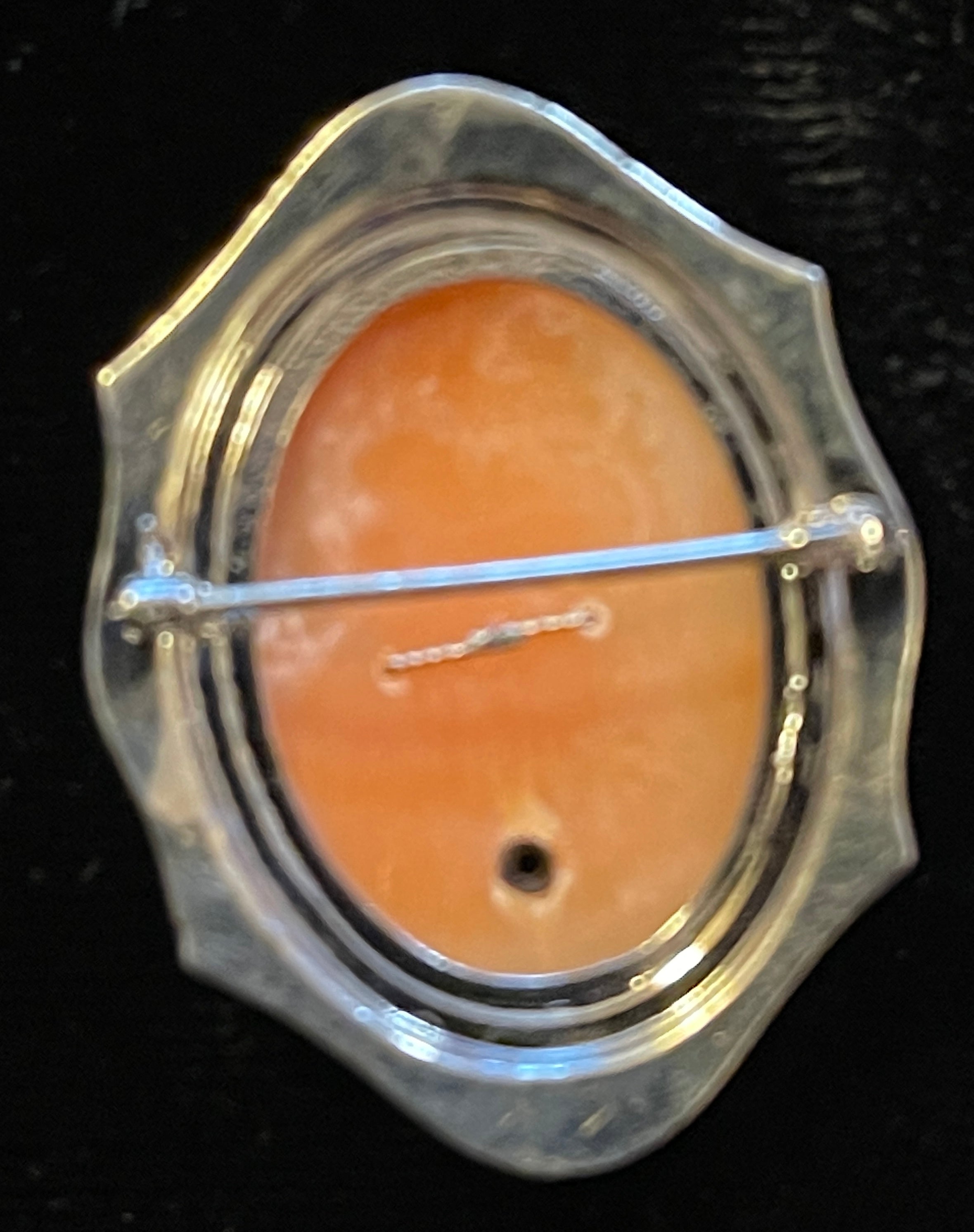 Genuine ART DECO Shell Cameo pin White Gold Diamond necklace