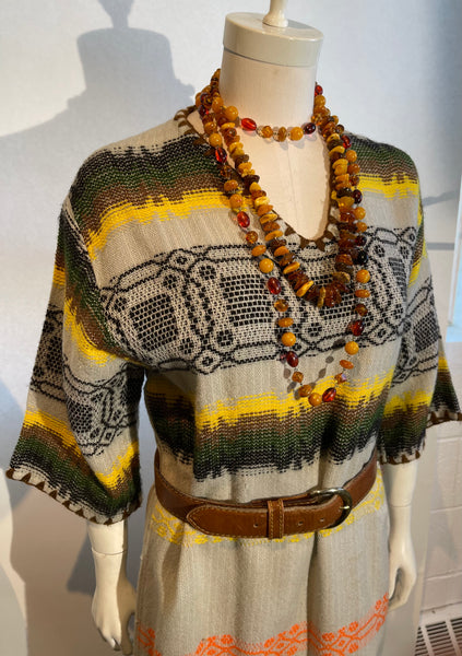 1970s Hand Woven Caftan Dress BOHO HIPPIE