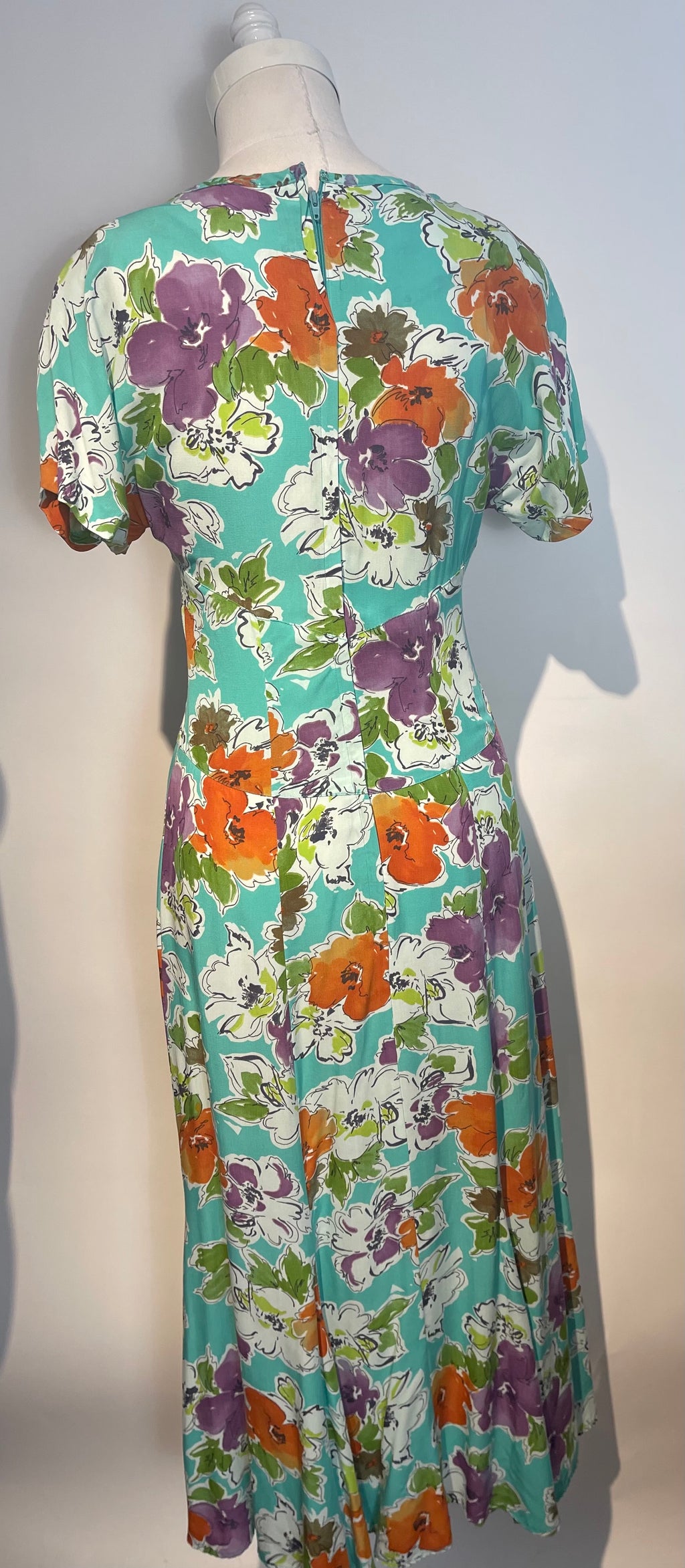 Vtg CAROLE LITTLE Rayon Print Dress 80s does 40s